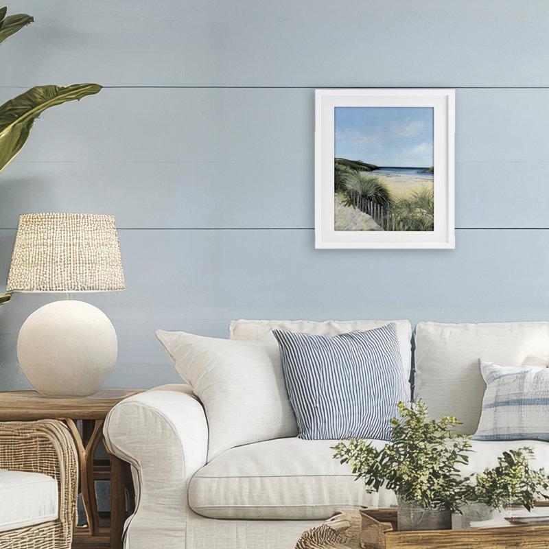 Serene Beach Holiday, reproduction encadrée sous verre, conception de Georgie Harrison, H 16 po x l 13 po, Cadre blanc côtier