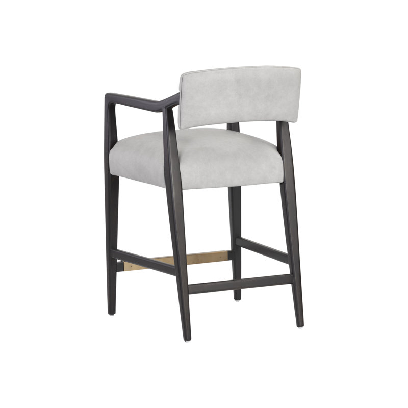 KEAGAN BARSTOOL - BRENTWOOD CHARCOAL LEATHER, Light Gray Leather, Counter Stool (26.50" Seat Height)
