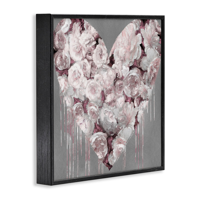 «Pink Rose Heart» sur estampe numérique par Lindsay Rodgers, Giclée encadrée noir minuit, H 12 po x l 12 po