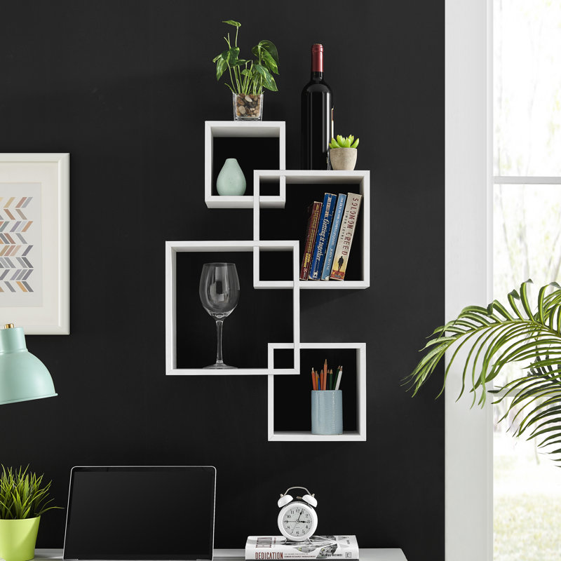 Cithlali Intersecting Cube Accent Wall Shelf, White