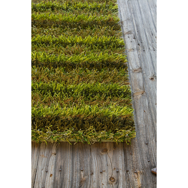 Kubu Hand Loomed Striped Area Rug in Green, Rectangle 5' x 7'6"