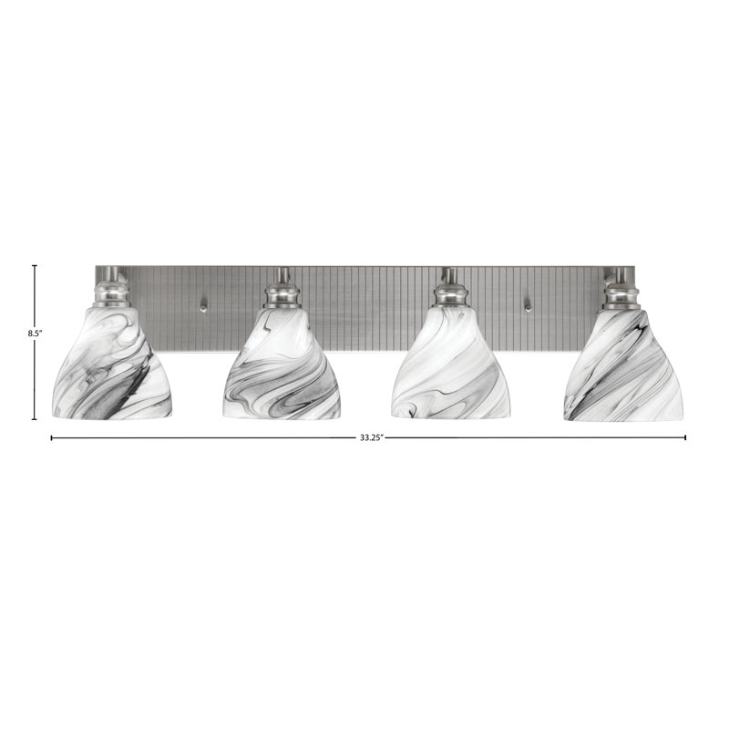 Barre d'éclairage de salle de bain 4 lumières Edge au fini nickel brossé avec verre tourbillon onyx de 6,25 po