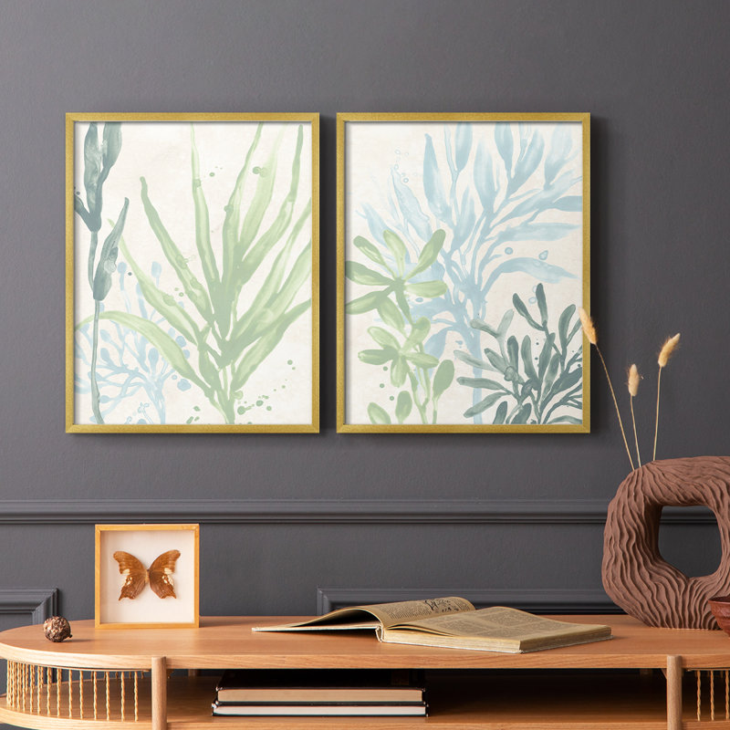 «Swaying Seagrass I-Premium», reproduction encadrée prête à accrocher - aucun clou requis - aucun clou requis, Doré