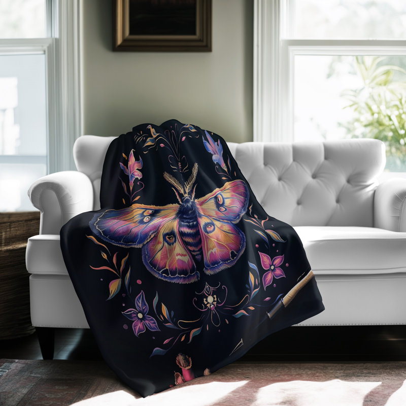 Boherian Twilight Moth Elegance - couverture en sherpa de qualité supérieure 1 pièce - reproduction d'art luxueuse, Grand lit