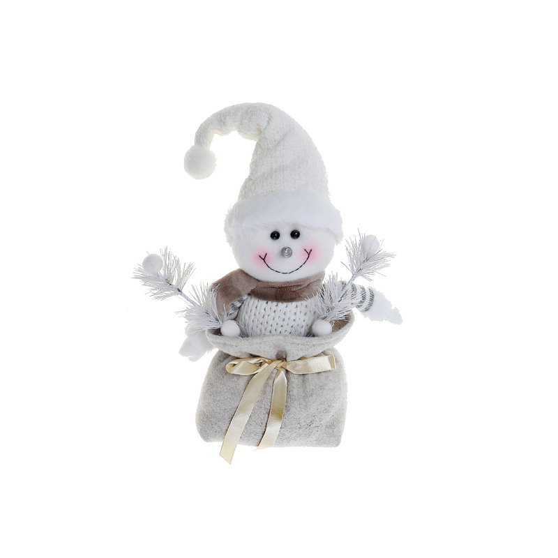 Bonhomme de neige en peluche assis dans un sac