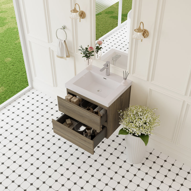 Meuble-lavabo mural 24 po avec lavabo et rangement mural moderne, Grey