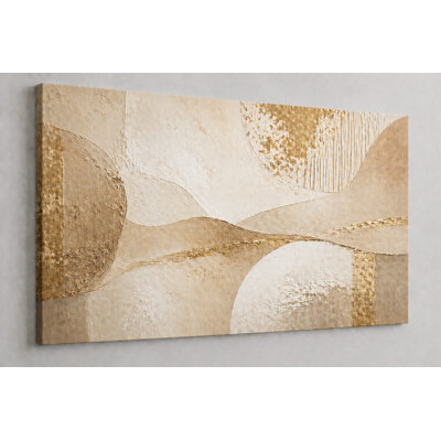 Grande toile abstraite murale 24 x 36 pouces neutre beige et couleur dorée, peinture minimaliste moderne