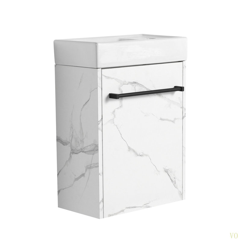 Meuble-lavabo mural 16 po avec lavabo en céramique et porte d'armoire à fermeture en douceur, pour petite salle de bain