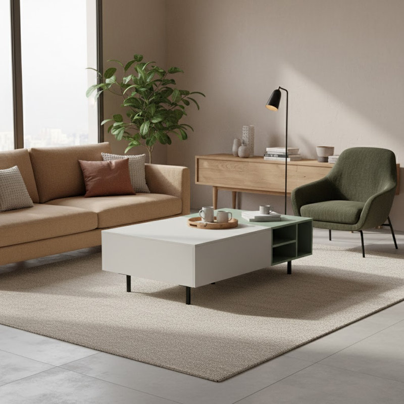 Table basse 51,2 "à blocs de couleurs modernes avec tiroir et tablettes ouvertes