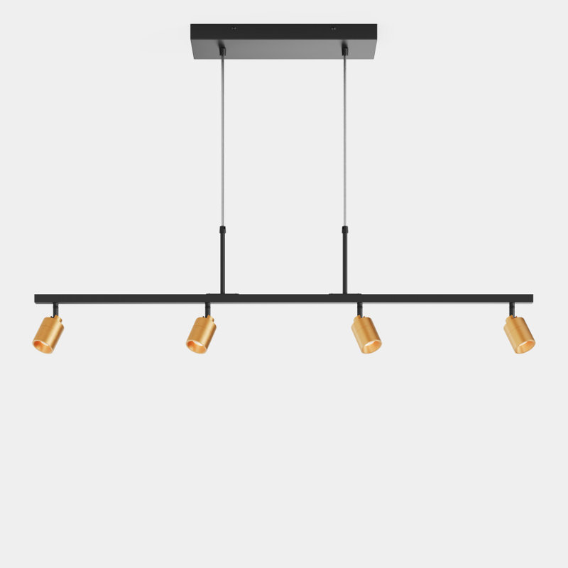 Luminaire suspendu sur rail 4 lumières Shura, Noir mat / laiton