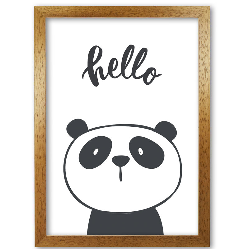 Hello Panda - Rectangle Painting, 42 cm H x 30 cm W x 5 cm D, Honey Oak Frame