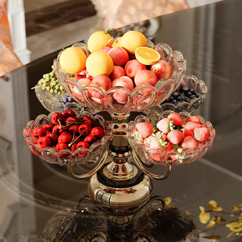 Panier de fruits rotatif en forme de panier de fruits en verre multicouche pour le comptoir de la cuisine, organisateur détachable pour la collation de pain