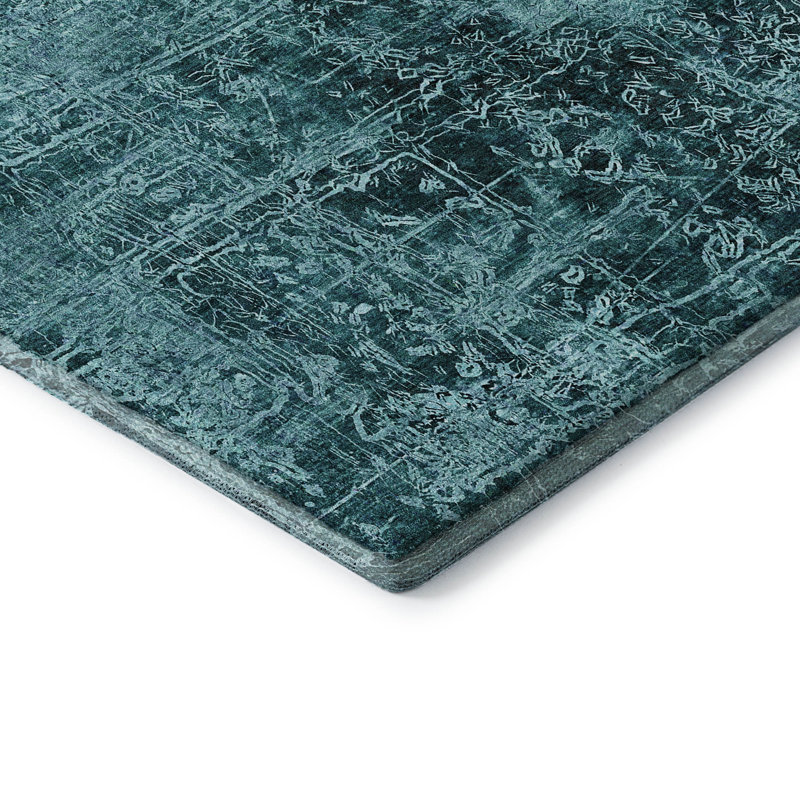 Premium Machine Washable Cerrito AMF559 Teal Rug, Rectangle 5' x 7'6"
