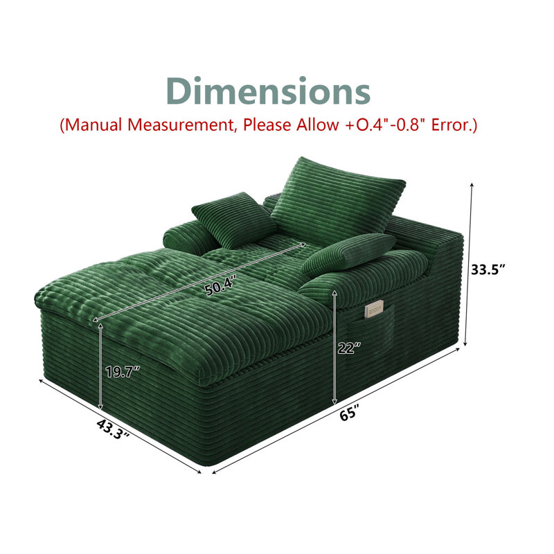 Chaise longue en velours côtelé 43 po, Vert