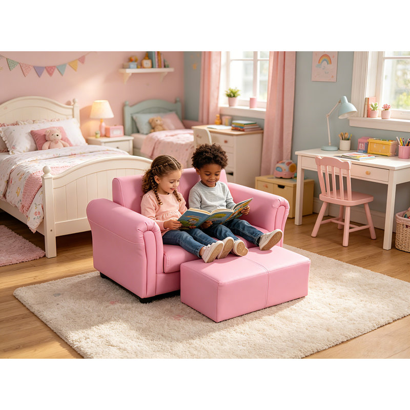 Canapé en PU pour enfants, canapé pour enfants, canapé pour tout-petits avec repose-pieds, rose