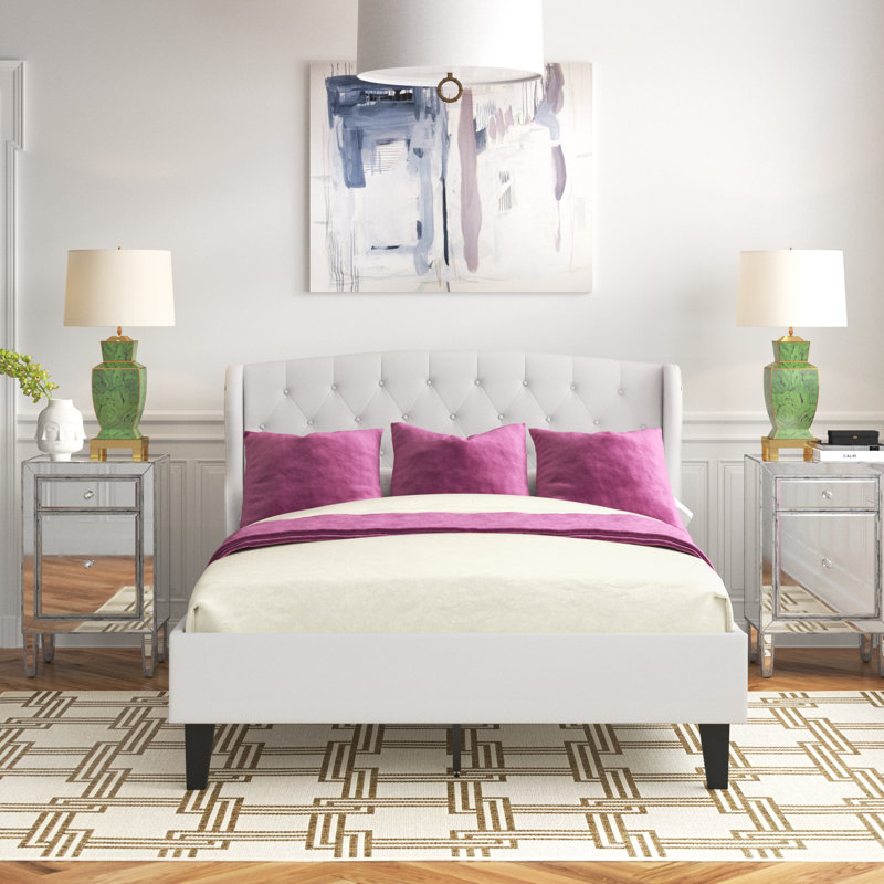 Penelope Tufted Wingback Queen Performance Velvet Platform Bed, White