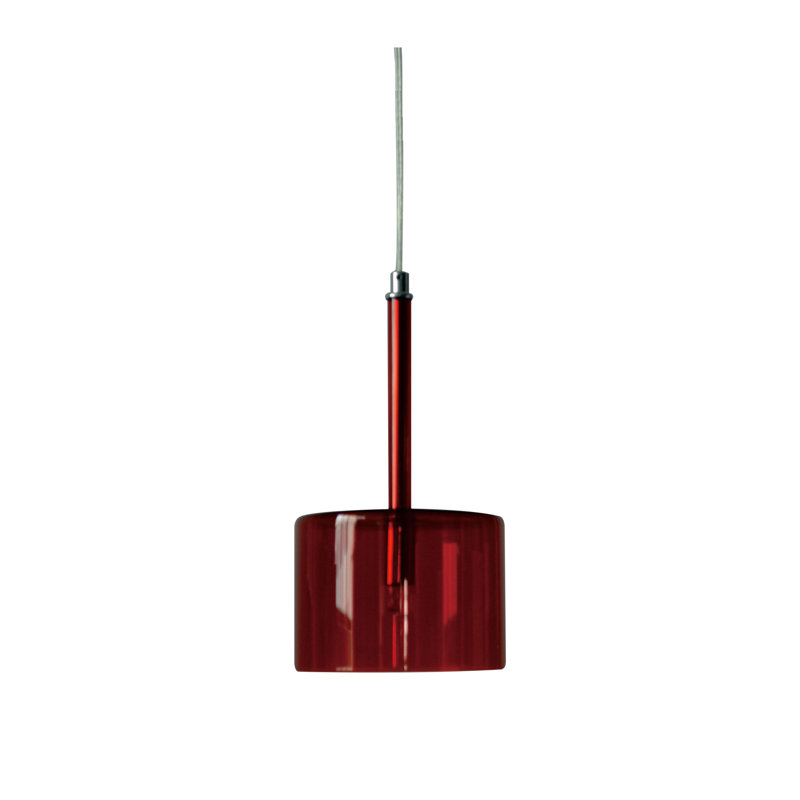 Luminaire suspendu en chrome 1 lumière avec abat-jour en verre rouge