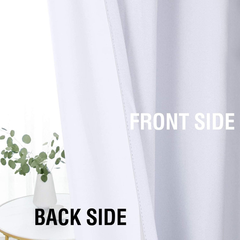 Linen Look 100% Blackout Curtains for Bedroom Full Light Blocking Rod Pocket 42 Inches Wide Linen Textured Thick Window Curtain Drapes with Backing