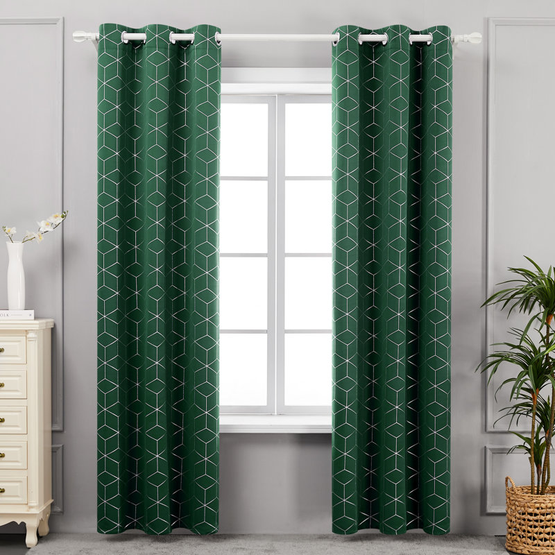 Deconovo Silver Diamond Pattern Curtain Pair, Dark Forest Green, 42" W x 72" L