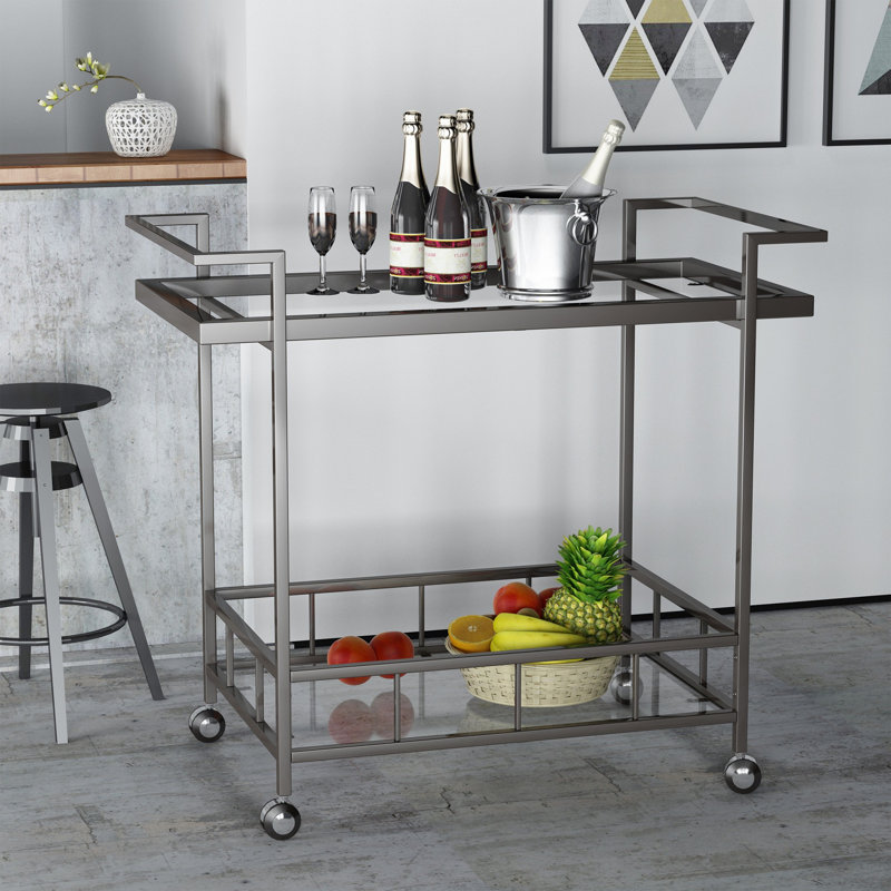 Chariot-bar, chariot de cuisine avec cadre en fer et tablette de rangement