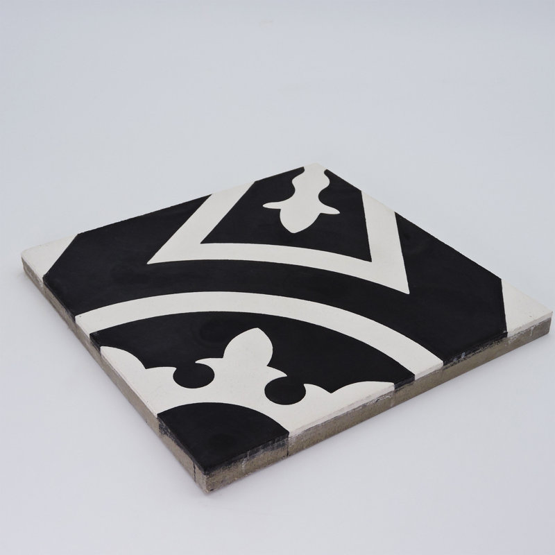 Ozod 8" x 8" Cement Patterned Wall & Floor Tile, Black/White