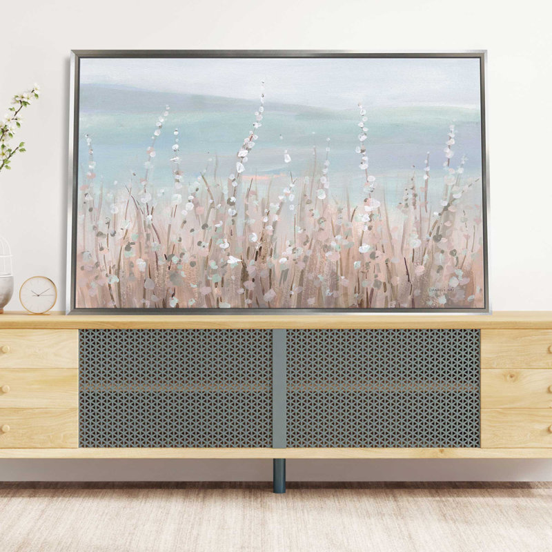 Coastal Morning Blooms - Peinture, L 33,5 po x H 21,5 po, Encadrement argenté