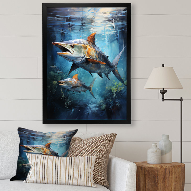 Asmus " Fishing Majestic Marlins Jumping I ", Black Picture Framed, 32" H x 16" W x 1" D