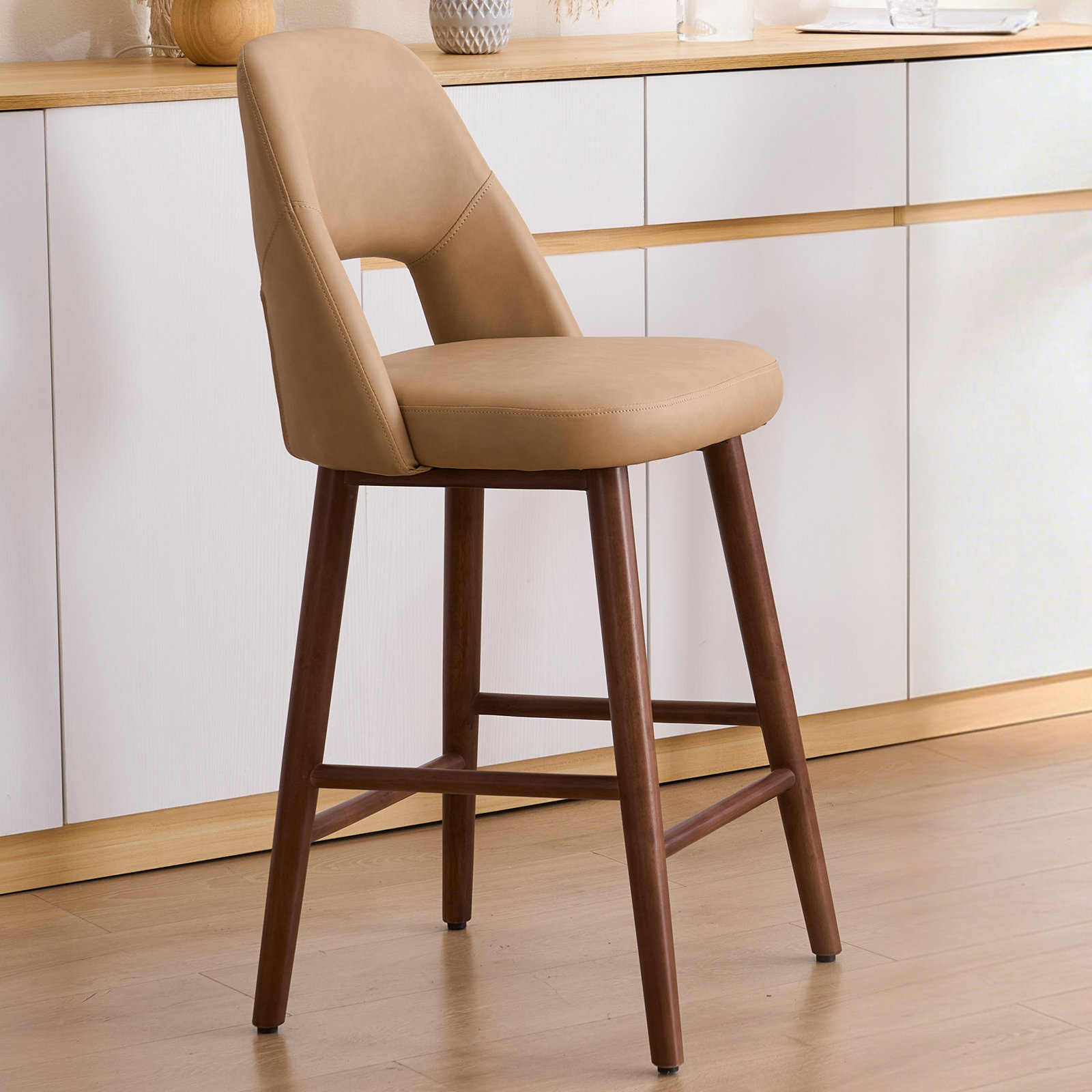 Ryden 26" Bar Stool, Taupe Faux Leather