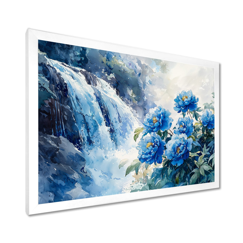 Pivoines par la chute d'eau I - Pivoines, reproduction sur toile, H 30 po x l 40 po, Blanc