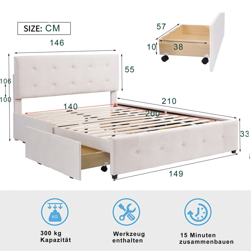 Rowyn Bed, Beige
