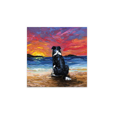 «Beach Days - Border Collie On Plastique / Acrylique» par Aja Treves, peinture