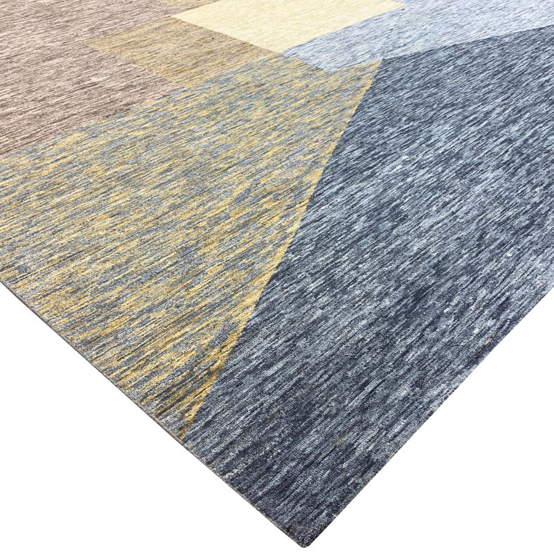 Wool Abstract Area Rug in Blue/Yellow/Brown, Rectangle 10' x 14'