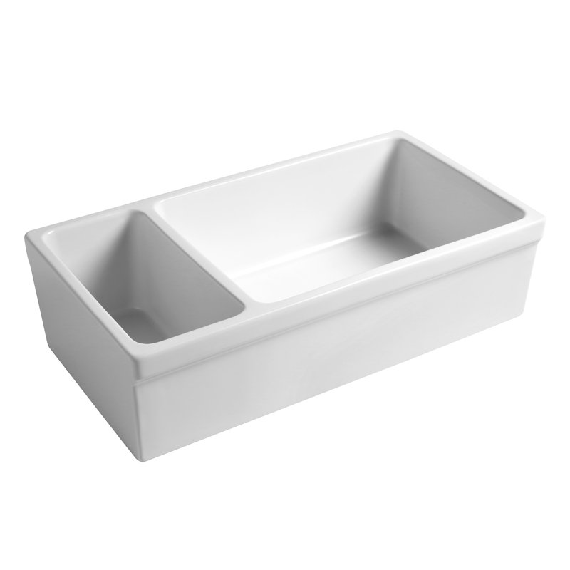 FarmhausQuatro 36" L x 20" W Double Basin Farmhouse/Apron Kitchen Sink, White