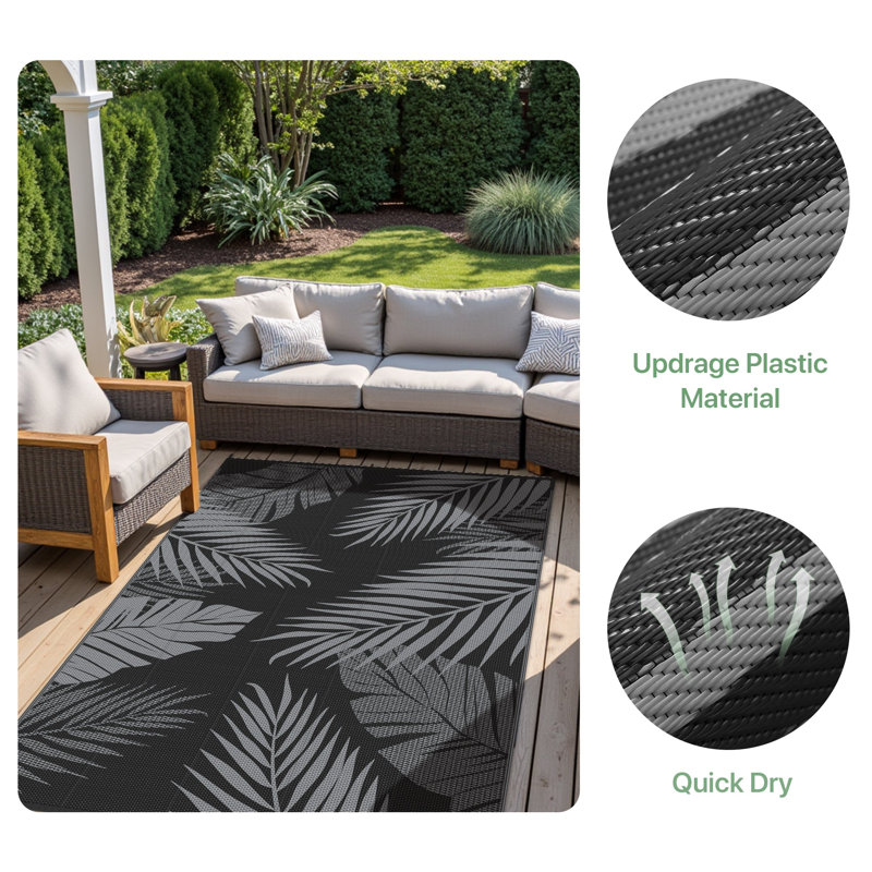 Floral Recycled P.E.T Indoor / Outdoor Area Rug, Grey/Black, Rectangle 240 x 300 cm