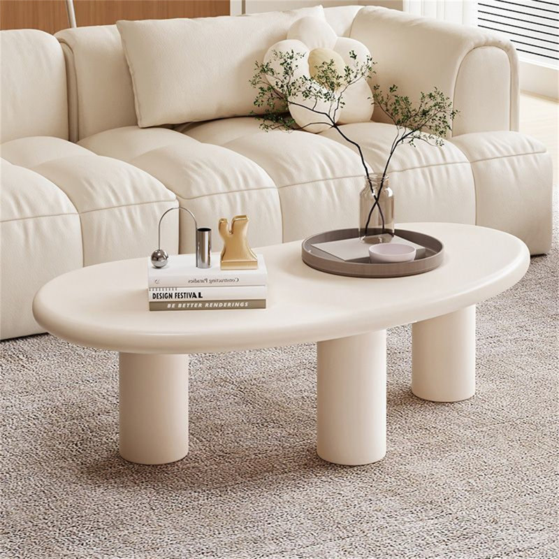 Minimalist Cloud Coffee Table - Curved Cashew Design, Compact Low-Height Centre Table for Living Room & Small Spaces