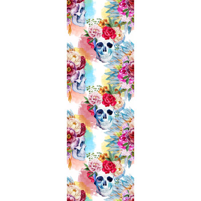Munich Removable Watercolor Skull Flowers 8.33' L x 25" W Peel and Stick Wallpaper Roll