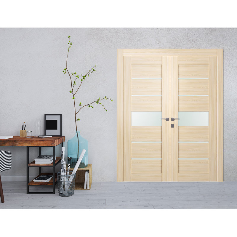Portes françaises pré-finies en bois manufacturé à panneaux, 59,5 po x 95,24 po, Frêne de la loire, Droite