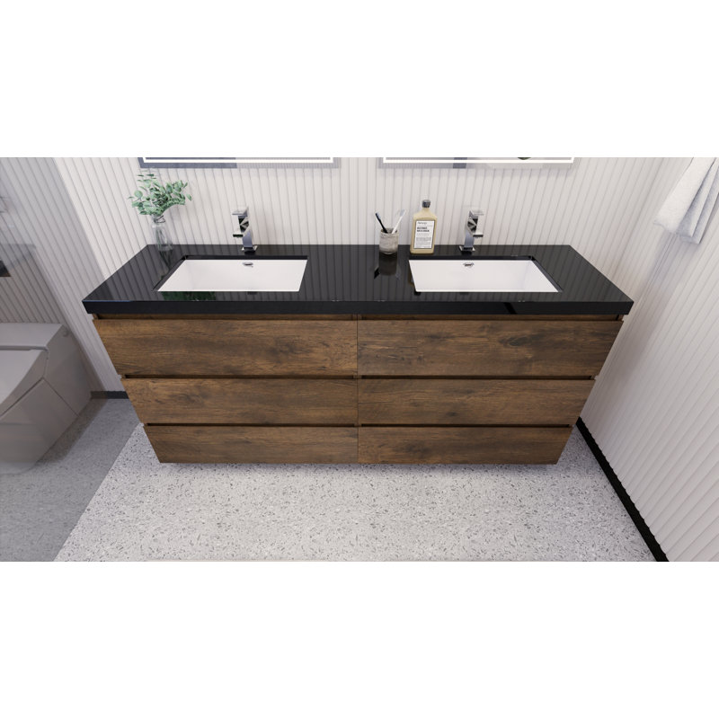 Santrice 70.8'' Double Bathroom Vanity with Acrylic Top, Rosewood
