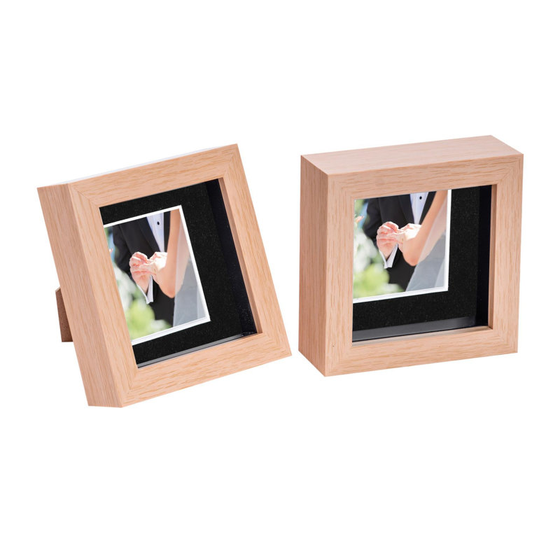 Nicola Spring - 3D Box Photo Frames, 12.5cm H x 12.5cm W x 3.5cm D, Dark Wood/Black