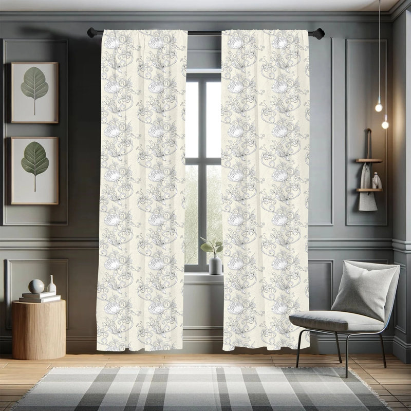 Art Nouveau Semi-Sheer Rod Pocket Curtain Panels, 28" x 95"