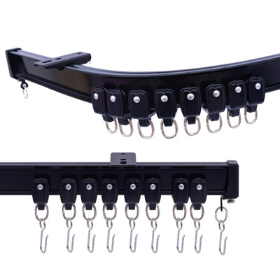 Flexible Ceiling Curtains Track, Bendable Ceiling Mount Curtain Track For Room Divider, Aluminum Curtain Tracks Rail With Hooks Set For Window RV Shower Outdoor Hospital, Black 3Ft