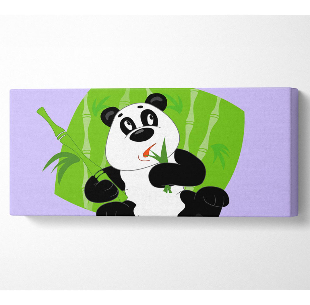 Panda frisst Bambus Flieder Panorama-Leinwand