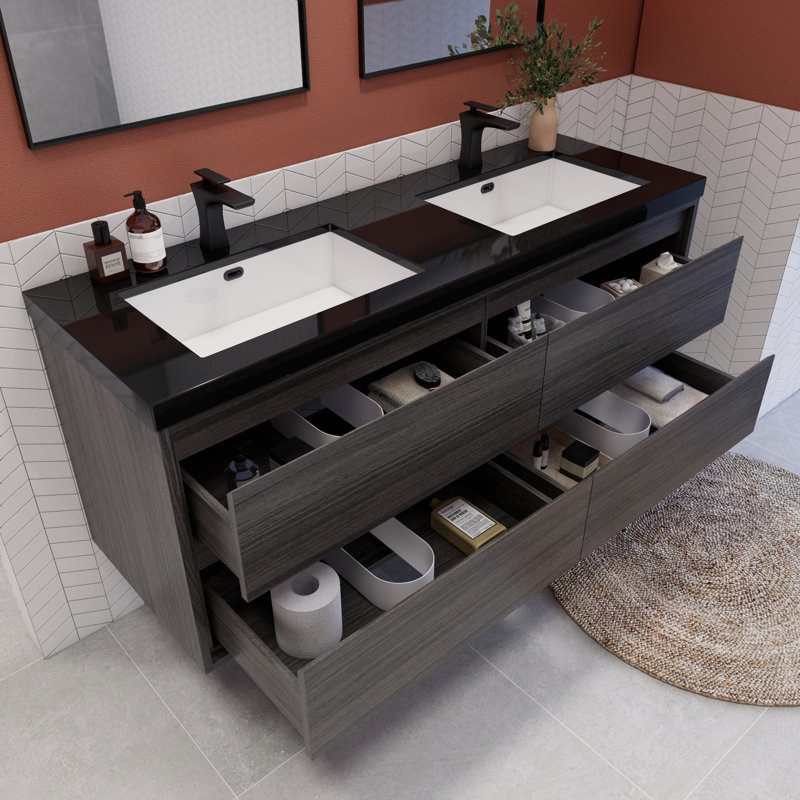 Meuble-lavabo simple l 59,05 po x P 19,68 po x H 24,83 po Vickye, Chêne gris