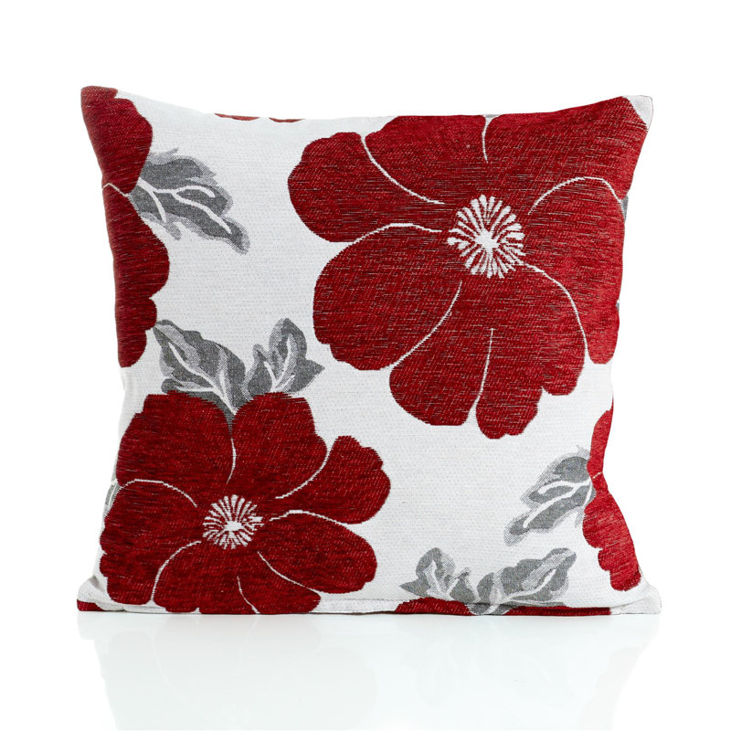 Darionte Poppy Chenille Cushion Cover, 45cm x 45cm, Red, Pillow Cover Only