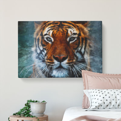 Tiger In The Blue Painting - Wrapped Canvas