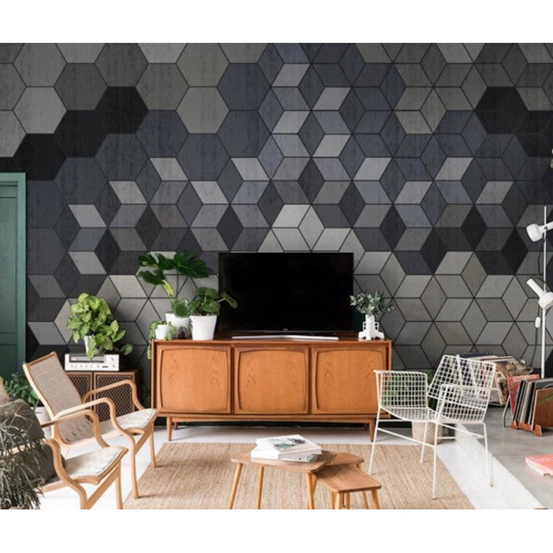 Papier peint amovible à formes géométriques foncées et claires Cubes, L 9 po x l 15 po