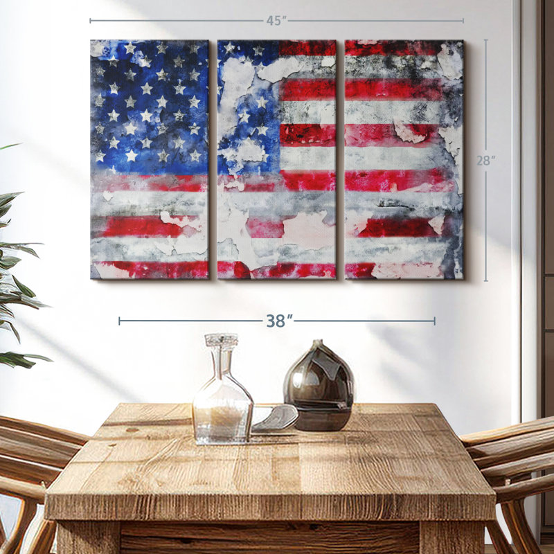 " Old American Flag " 3 - Pieces, 45" H x 28" W