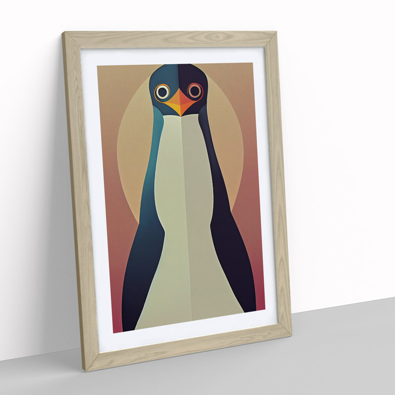 Symmetrical Penguin Abstract - Wall Art, Oak Framed Paper, Oak Framed, 34cm H x 25cm W x 2cm D