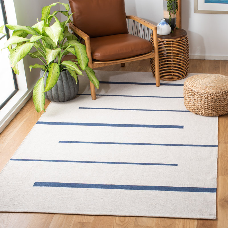 Estrellita Hand-Woven Cotton Striped Flatweave Area Rug, Rectangle 6' x 9'