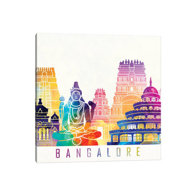 Bangalore Landmarks Watercolour 1 Piece Wrapped Canvas Wall Art